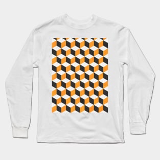 Geometric Cube Pattern - Yellow, White, Grey Concrete Long Sleeve T-Shirt